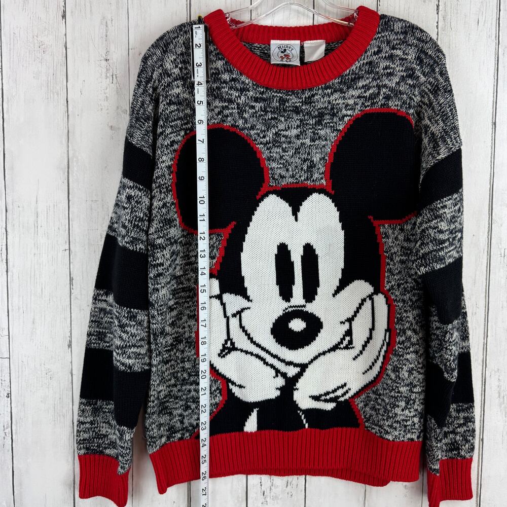VTG Mickey & Co. Gray Red Mickey Mouse Disney Crewneck Knit Sweater Size Large - Picture 8 of 9